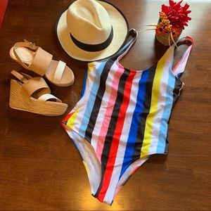 Popsicle Solid Striped One Piece Swimsuit Suit Size Medium